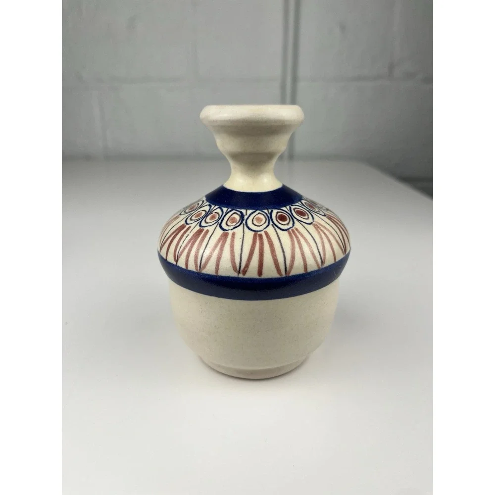 Vintage Cassetta Vietri Pottery Vase Weed Pot Cobalt Blue Red Geometric Italy 5